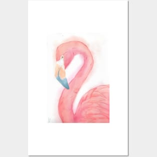Watercolor pink flamingo painting Posters and Art